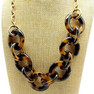 J. Crew Tortoise Shell Chain Link Statement Necklace Gold Tone Chunky